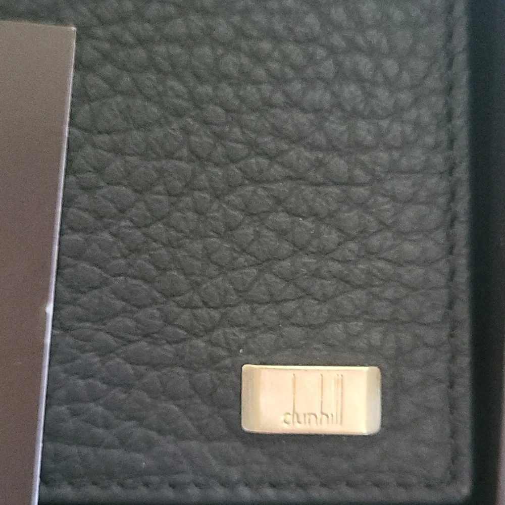 Mens Dunhill Black Leather Cowhide Coin  Wallet 2 Slots Credit Card Boxed